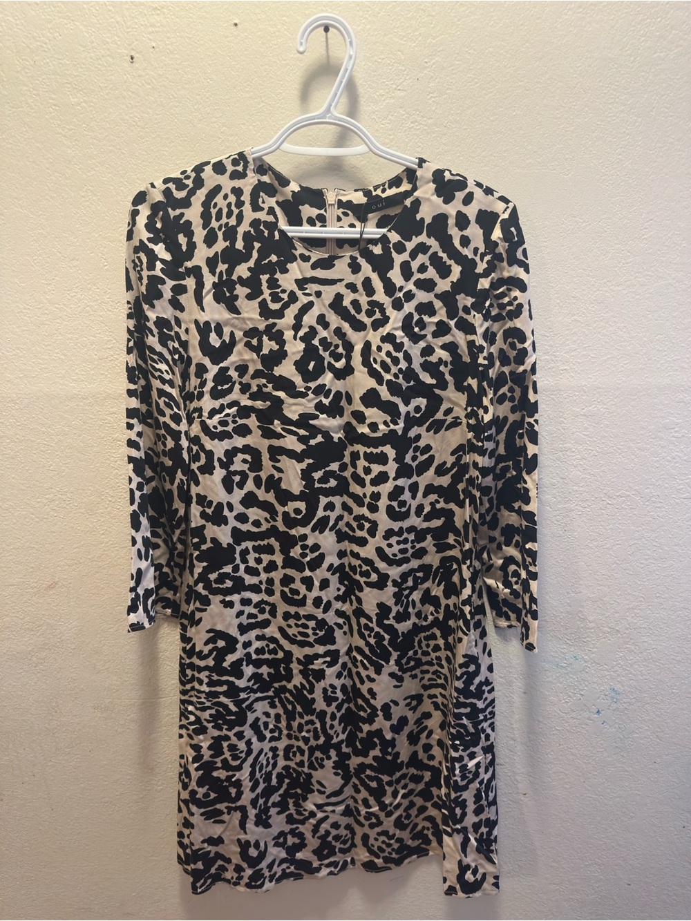 Oui Black and Cream Leopard Midi Dress
